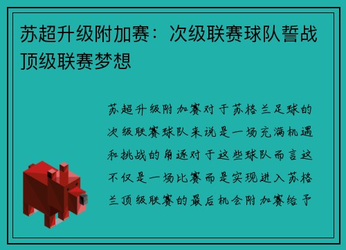 苏超升级附加赛：次级联赛球队誓战顶级联赛梦想